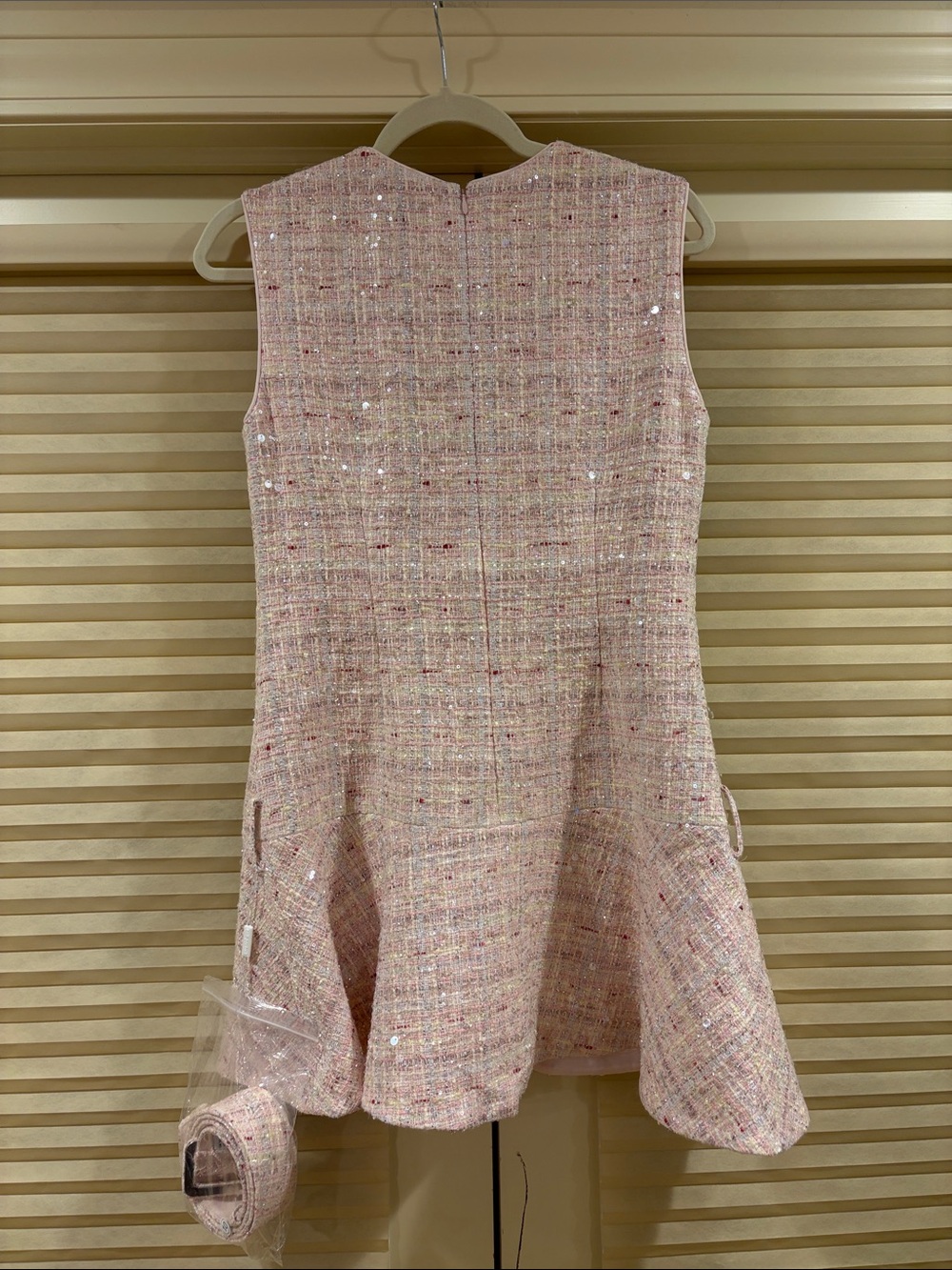NWOT Self-Portrait Pink Tweed Sleeveless Belted Mini Dress, Size US 6 - Picture 11 of 16